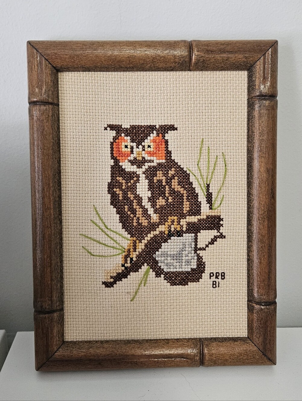 Vintage Framed Owl Cross Stitch